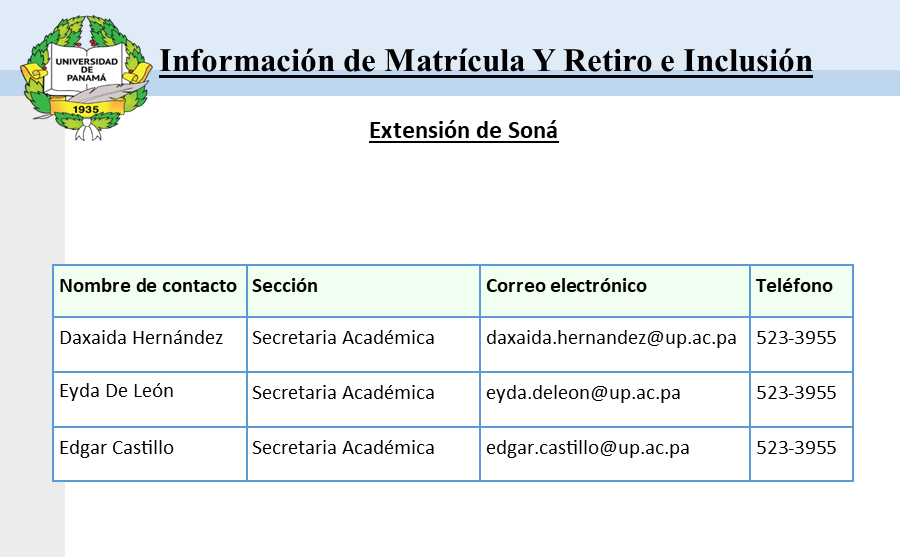 contactos de matrícula