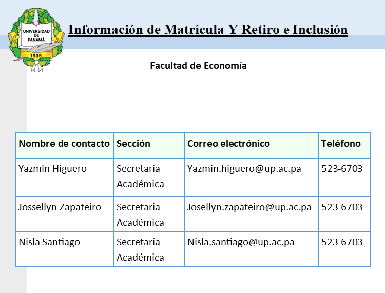contactos de matrícula